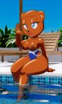  anthro bodily_fluids breasts clothing exposed_breasts female hi_res mammal nipples one-piece_swimsuit sitting solo sweat swimwear tansau ursid water wide_hips 