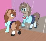  aaron_amethyst absurd_res bottomwear clothed clothing crossdressing equid equine fan_character feral footwear hasbro hi_res horn male mammal mirror my_little_pony shirt shoes skirt smile socks solo topwear unicorn 