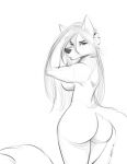  anthro big_butt breasts butt canid canine canis female hair hi_res looking_back mammal mikeknight19 monochrome nude pinup pose reza_(thenuclearfurry) sketch solo wolf 