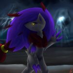  1:1 claws female hair hi_res hibousquelettique nintendo pok&eacute;mon pok&eacute;mon_(species) purple_hair shiny_pok&eacute;mon solo storm video_games yellow_eyes zoroark 