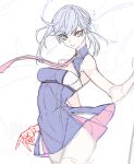  1girl ass azur_lane bare_shoulders braid covered_navel covered_nipples essex_(azur_lane) eyebrows_visible_through_hair eyelashes flat_color grey_hair highres hoe-l long_eyelashes medium_hair necktie off_shoulder parted_lips partially_colored pink_eyes pink_neckwear ribbon ribs sketch solo white_background work_in_progress 