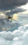  6+girls aircraft aircraft_request chagen_kokimu cloud dark_clouds dated day highres kantai_collection multiple_girls ocean outdoors scenery sky water 