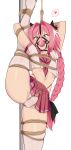  1boy absurdres astolfo_(fate) bagelbomb bangs bdsm blush bondage bound bow braid braided_ponytail fate/grand_order fate_(series) gag hair_bow hair_intakes highres long_braid long_hair looking_at_viewer male_focus midriff multicolored_hair navel neckerchief open_mouth otoko_no_ko panties pink_hair pink_neckwear pink_sailor_collar pink_skirt purple_eyes sailor_collar school_uniform serafuku shibari shirt short_sleeves skirt smile solo streaked_hair thighhighs tied_up underwear white_hair white_legwear white_panties white_shirt 