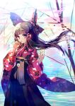  1girl absurdres bangs black_hakama blunt_bangs bow brown_eyes brown_hair bubble bubble_blowing bubble_pipe commentary_request eyebrows_visible_through_hair frilled_bow frills hair_bow hakama hakurei_reimu half_updo hands_up highres hinasumire japanese_clothes kimono long_hair long_sleeves looking_at_viewer red_bow red_kimono sketch solo touhou very_long_hair wide_sleeves wind 