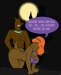  all_fours anthro bent_over breasts butt canine collar daphne_blake dialog dog doggystyle duo eyes_closed female from_behind hair hairband male mammal orange_hair scooby scooby-doo scooby-doo_(series) sex straight text tongue tongue_out transformation unknown_artist 