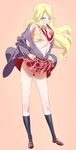  bad_id bad_pixiv_id blonde_hair blue_eyes kimura_kaere long_hair mouth_hold necktie one_eye_closed p.k. sayonara_zetsubou_sensei school_uniform skirt skirt_lift solo topless undressing 