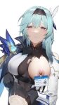  1girl ahegao bangs blue_hair blush breasts character_name closed_mouth collar commentary_request container copyright_name cum cum_in_container cum_pool english_text eula_(genshin_impact) genshin_impact gloves highres id_card lactation large_breasts looking_at_viewer milk nipple_clamps nipple_tag nipples one_breast_out open_clothes open_shirt sdustz simple_background skirt solo tearing_up torn_clothes torn_skirt vision_(genshin_impact) white_background 