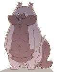  buck_teeth gen_8_pokemon greedent navel no_humans pokemon pokemon_(creature) shaved_body simple_background solo squirrel standing takato_kurosuke white_background 
