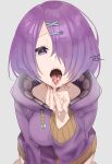  .live 1girl after_fellatio cum cum_in_mouth cum_on_tongue hair_ornament hairclip highres kiso_azuki ponpe_max purple_eyes purple_hair solo tongue tongue_out virtual_youtuber 