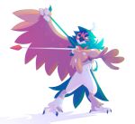 arm_up arrow_(projectile) claws closed_mouth commentary decidueye feyzi full_body gen_7_pokemon highres holding legs_apart no_humans pokemon pokemon_(creature) red_pupils simple_background solo standing talons white_background 