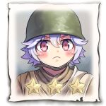  +_+ 1girl bangs closed_mouth company_of_heroes hair_between_eyes hat helmet lowres military military_hat military_uniform original portrait purple_eyes purple_hair short_hair solo soviet soviet_army star_(symbol) uniform v-shaped_eyebrows world_war_ii zhainan_s-jun 