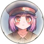  +_+ 1girl antenna_hair bangs blush closed_mouth company_of_heroes hair_between_eyes hat long_hair lowres military military_hat military_uniform orange_eyes original pink_hair portrait short_hair solo soviet soviet_army thick_eyebrows uniform world_war_ii zhainan_s-jun 