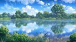  artist_name blue_sky bush cloud cloudy_sky copyright_name copyright_request day grass highres lake landscape nature no_humans power_lines reflection reflective_water sky tree troncill water 
