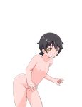  1girl black_hair completely_nude cowboy_shot flat_chest highres kiratto_pri_chan kurokawa_suzu leaning_forward looking_at_viewer nipples nude parted_lips pretty_(series) short_hair solo standing transparent_background yellow_eyes yonekura_hisaki 