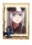  1girl bangs closed_mouth company_of_heroes german_army green_eyes hair_between_eyes hat long_hair military military_hat military_uniform original portrait purple_hair smile solo uniform v-shaped_eyebrows world_war_ii zhainan_s-jun 