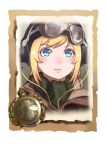  1girl bangs blonde_hair blue_eyes british_air_force closed_mouth company_of_heroes goggles goggles_on_head hair_between_eyes hat headset military military_coat military_hat military_uniform original pilot pilot_helmet pilot_suit portrait scarf solo uniform world_war_ii zhainan_s-jun 