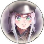  1girl bangs closed_mouth company_of_heroes german_army green_eyes hair_between_eyes hat long_hair lowres military military_hat military_uniform original portrait purple_hair smile solo uniform v-shaped_eyebrows world_war_ii zhainan_s-jun 