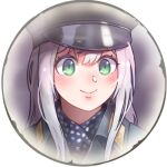  1girl bangs closed_mouth company_of_heroes german_army green_eyes hair_between_eyes hat long_hair lowres military military_hat military_jacket military_uniform original portrait purple_hair smile solo uniform world_war_ii zhainan_s-jun 