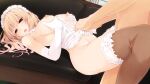  1boy 1girl apron artist_request bangs black_legwear blonde_hair breast_grab breasts breasts_outside brown_eyes clothed_female_nude_male clothed_sex couch eyebrows_visible_through_hair frilled_legwear game_cg gloves grabbing grabbing_own_breast hetero highres indoors kijima_hyouka kneehighs long_hair lying medium_breasts naked_apron nipples non-web_source nude official_art on_back on_couch open_mouth sex toriko_no_shimai_~midara_ni_moteasobareru_unmei_no_mayoigo~ vaginal white_apron white_gloves 