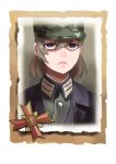  1girl bangs brown_hair camouflage camouflage_headwear closed_mouth company_of_heroes german_army hair_between_eyes hat military military_hat military_jacket military_uniform original portrait purple_eyes shaded_face short_hair solo uniform v-shaped_eyebrows world_war_ii zhainan_s-jun 
