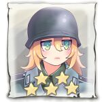  1girl bangs blonde_hair closed_mouth company_of_heroes german_army green_eyes hair_between_eyes hat helmet lowres military military_hat military_uniform original portrait star_(symbol) uniform world_war_ii zhainan_s-jun 