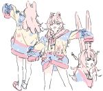  &gt;_&lt; 1girl animal_ears bad_link bangs braid drawfag from_behind long_hair multiple_views no_pants phase_connect pink_eyes pink_hair pipkin_pippa rabbit_ears rabbit_girl sketch sleeves_past_fingers sleeves_past_wrists sweater v-shaped_eyebrows virtual_youtuber white_background 