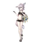  1girl :o ahoge animal_ears arknights bag bikini black_bikini black_footwear brown_hair cellphone extra_ears flat_chest fox_ears fox_girl fox_tail full_body game_cg hair_between_eyes holding holding_phone looking_at_viewer navel non-web_source official_art oripathy_lesion_(arknights) phone sandals sho_(sho_lwlw) short_hair short_twintails shoulder_bag smartphone solo standing stomach sussurro_(arknights) sussurro_(summer_flowers)_(arknights) swimsuit tachi-e tail transparent_background twintails 