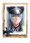  1girl bangs blue_hair closed_mouth company_of_heroes german_army green_eyes hair_between_eyes hat military military_coat military_hat military_uniform original portrait scar scar_on_face solo uniform world_war_ii zhainan_s-jun 