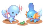  berry_(pokemon) commentary_request gen_2_pokemon gen_3_pokemon highres kashina looking_at_object looking_down mudkip no_humans open_mouth pokemon pokemon_(creature) rindo_berry standing tongue wooper 