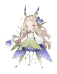  +_+ 1girl artist_name bloomers closed_mouth dress fairy fairy_wings flower full_body gem green_dress holding holding_plant leaf long_sleeves looking_to_the_side original plant puffy_long_sleeves puffy_sleeves simple_background solo sparkle symbol-shaped_pupils underwear white_background white_legwear wings yoimon 