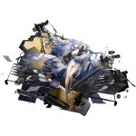  1girl blue_eyes blue_hair book breasts cleavage dress full_body girls&#039;_frontline girls&#039;_frontline_neural_cloud highres holding hubble_(girls&#039;_frontline_nc) james_webb_space_telescope large_breasts long_hair official_art scarf solo telescope transparent_background very_long_hair white_dress 
