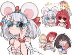  ... 4girls adjusting_eyewear ahoge animal_ears bare_shoulders bikini black_hair blonde_hair blush cagliostro_(granblue_fantasy) chibi collar crossed_arms crying crying_with_eyes_open detached_collar eno_(preno_gb) europa_(granblue_fantasy) fake_animal_ears flower gauntlets godguard_brodia granblue_fantasy hair_flower hair_ornament hairband hand_mirror holding holding_mirror jitome long_hair medium_hair mirror mouse_ears multiple_girls multiple_views no_pupils off_shoulder one_eye_closed open_mouth red_hair sailor_collar scrunchie shirt simple_background smile speech_bubble spoken_ellipsis striped striped_bikini sunglasses swimsuit tears tiara trembling upper_body v vikala_(granblue_fantasy) waving white_background white_hair white_shirt wrist_scrunchie 