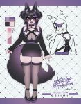  1girl alternate_color alternate_costume alternate_persona animal_ears back bags_under_eyes black_hair breasts character_sheet choker cleavage collar curvy fishnets fox_ears fox_girl fox_tail gothic hair_bun harness highres huge_breasts indie_virtual_youtuber kireina_(osiimi) miniskirt mole mole_under_eye multicolored_hair osiimi pale_skin posture_collar purple_hair skirt spiked_collar spikes streaked_hair tail thick_thighs thighhighs thighs virtual_youtuber 