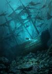  boat commentary coral coral_reef fish highres kosian light_beam manta_ray no_humans ocean original sail scenery ship shipwreck submarine underwater watercraft 