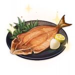  artist_request commentary english_commentary fish food food_focus fruit genshin_impact leaf lemon lowres no_humans official_art plate salt sparkle still_life third-party_source transparent_background 