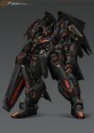  glowing grey_background gun highres holding holding_gun holding_weapon korean_commentary looking_down mecha no_humans open_hand original science_fiction shadow solo superphotrone visor weapon 