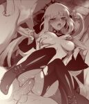  1girl bangs boots bow braid breast_grab breasts cum double_handjob erection fate/grand_order fate_(series) french_braid grabbing greyscale group_sex hair_bow hair_pull handjob hetero highres large_breasts long_hair long_sleeves looking_at_viewer m-da_s-tarou monochrome morgan_le_fay_(fate) nipples nude open_mouth penis ponytail pussy sex sidelocks testicles thigh_boots thighhighs thighs tiara vaginal very_long_hair wide_sleeves 