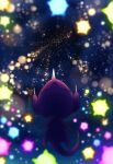  32890_(artist) blurry commentary_request gen_7_pokemon highres lens_flare minior night no_humans outdoors poipole pokemon pokemon_(creature) sky star_(sky) ultra_beast 