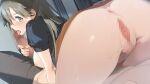  1boy 1girl 69 akinashi_yuu all_fours anus ass blue_eyes blush breasts brown_hair censored clothes_lift dutch_angle ear_blush fellatio from_behind game_cg hara_ryouko highres indoors large_breasts long_hair looking_back mosaic_censoring nipples non-web_source open_mouth oral penis penis_grab pussy ryuusei_world_actor shirt_lift solo_focus tongue tongue_out 