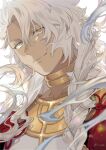  1boy bangs braid collar dark-skinned_male dark_skin fate/grand_order fate_(series) hair_between_eyes highres jewelry long_hair looking_at_viewer male_focus n_oel portrait single_braid smile solo solomon_(fate) upper_body white_hair yellow_eyes 