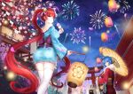  6+girls absurdly_long_hair absurdres ahoge alternate_costume architecture azur_lane bangs belfast_(azur_lane) blue_eyes blue_hair blunt_bangs breasts building candy_apple cherry_blossoms cleavage commentary_request dango detached_sleeves doll_hug east_asian_architecture english_commentary festival fireworks food formidable_(azur_lane) from_behind from_below hair_between_eyes hair_ornament hair_ribbon hairband highres holding holding_food holding_lantern holding_umbrella honolulu_(azur_lane) honolulu_(festival_date)_(azur_lane) japanese_clothes kimono lampion lantern long_hair long_sleeves looking_at_viewer low_ponytail maid maid_headdress mixed-language_commentary multiple_girls night night_sky official_alternate_costume oil-paper_umbrella one_side_up petals ponytail purple_eyes purple_hair red_eyes red_hair ribbon sanshoku_dango short_hair sidelocks silver_hair sirius_(azur_lane) sky st._louis_(azur_lane) st._louis_(tipsy_snow)_(azur_lane) star_(sky) starry_sky stuffed_animal stuffed_toy stuffed_winged_unicorn suffolk_(azur_lane) thighhighs torii twintails umbrella unicorn_(azur_lane) very_long_hair w_verne wagashi white_hair white_legwear wide_sleeves yukata zettai_ryouiki 