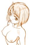  artist_request blush breasts large_breasts monochrome my-hime nipples nude parted_lips short_hair solo tokiha_mai upper_body 