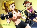  bangs barbell bike_shorts blonde_hair blunt_bangs blush breasts brown_hair crop_top drooling dual_wielding dumbbell dutch_angle exercise eyeshadow fingerless_gloves frown glasses gloves green_eyes gym headband hisayuki_hirokazu holding kikukawa_yukino large_breasts makeup midriff multiple_girls my-hime my-otome navel nipples nude_filter open_mouth ponytail purple_eyes saliva scrunchie short_hair spandex spiked_hair standing suzushiro_haruka tank_top thigh_gap third-party_edit topless wallpaper weights yuri 