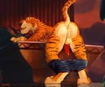  after_sex anthro anthrofied anus balls bent_over butt clothing cum cum_in_ass cum_inside disney fangs feline gay looking_at_viewer male mammal pants pants_down penis pose precum presenting raised_tail rand shere_khan smile solo stripes talespin tiger 