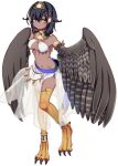  1girl anklet armlet artist_request bare_shoulders bird_legs black_hair blush breasts brown_wings dark-skinned_female dark_skin egyptian_clothes feathered_wings game_cg green_hairband hair_between_eyes hair_intakes hair_tubes hairband harpy jewelry looking_at_viewer medium_breasts medium_hair moira_(monster_musume) monster_girl monster_musume_no_iru_nichijou monster_musume_no_iru_nichijou_online navel official_art semi-transparent solo talons transparent_background usekh_collar winged_arms wings yellow_eyes 