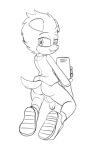 anthro artie_the_dog balls bottomless butt canid canine canis clothed clothing domestic_dog fan_character footwear fours_(artist) genitals girly hi_res kneeling looking_at_viewer male mammal penis sega shirt shoes sketch solo sonic_the_hedgehog_(series) topwear turning_around
