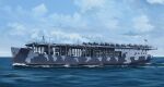 aircraft aircraft_carrier airplane american_flag dazzle_paint highres military military_vehicle mo_yu_de_jiaozi ocean original real_life ship united_states_navy uss_long_island_(cve-1) warship water watercraft 