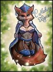 anthro belly breasts brown_body clothed clothing dialogue dota ears_up female fluffy hi_res hoodwink_(dota) legwear mammal new_year_2024 rodent saintmarmo sciurid solo stockings tail tree_squirrel valve