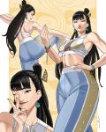  absurdres alternate_costume alternate_hairstyle breasts brown_eyes brown_hair chun-li closed_mouth earrings erzomori hair_bun highres jewelry long_hair official_alternate_costume official_alternate_hairstyle smile street_fighter street_fighter_6 