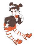  1girl :3 black_hair black_sclera black_suit blush_stickers bow buttons colored_sclera colored_skin double_bun floating footwear_bow gloves hair_bun hand_on_own_hip humanization jigsaw_(character) long_sleeves mismatched_eyebrows pointing pointing_at_self red_bow red_footwear red_skirt sketch skirt solo striped_leggings suit swept_bangs white_gloves white_skin 